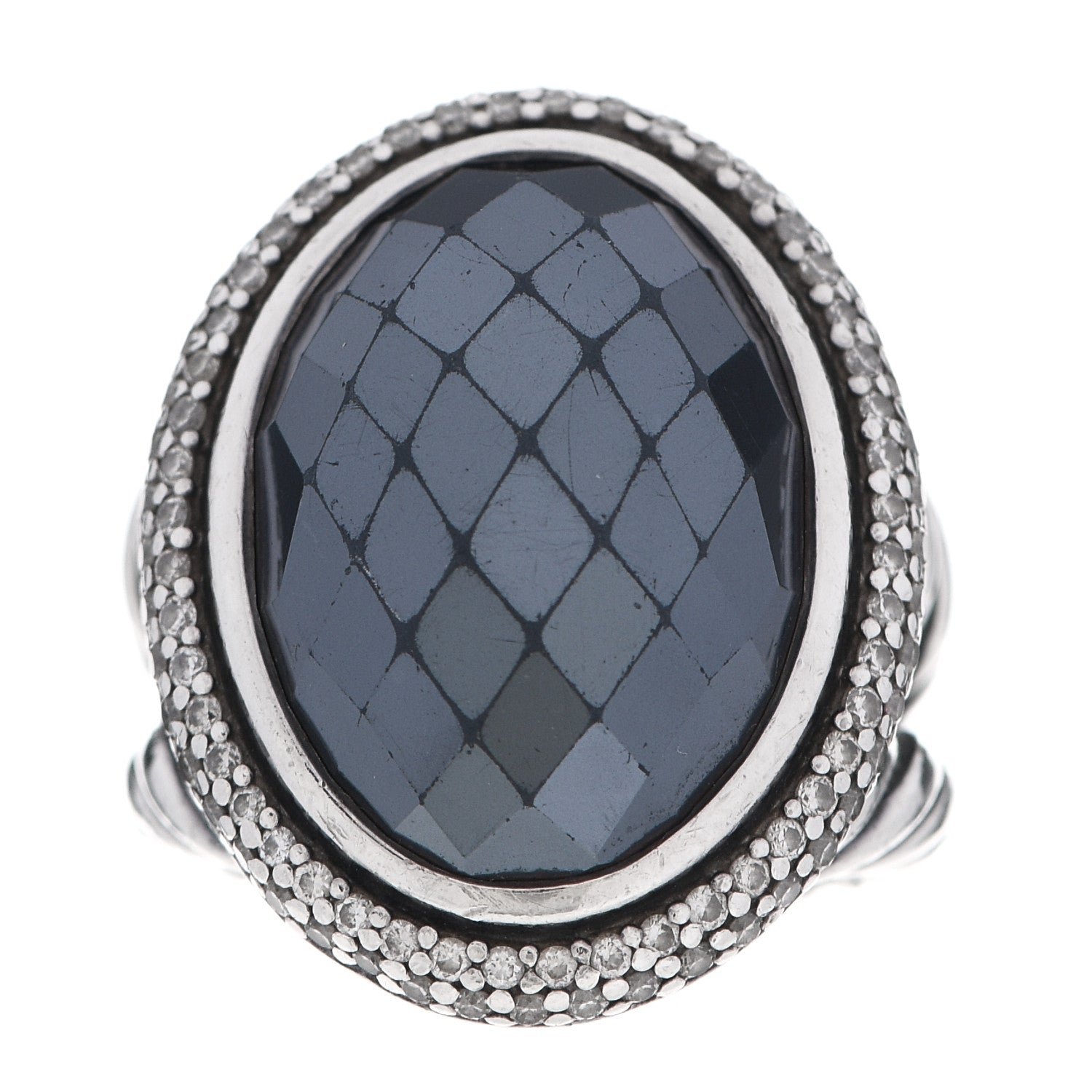 David Yurman Sterling Silver Diamond Hematite 18mm Signature Oval Ring 47 4.25 1 of 6