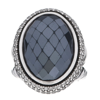 David Yurman Sterling Silver Diamond Hematite 18mm Signature Oval Ring 47 4.25 1 of 6