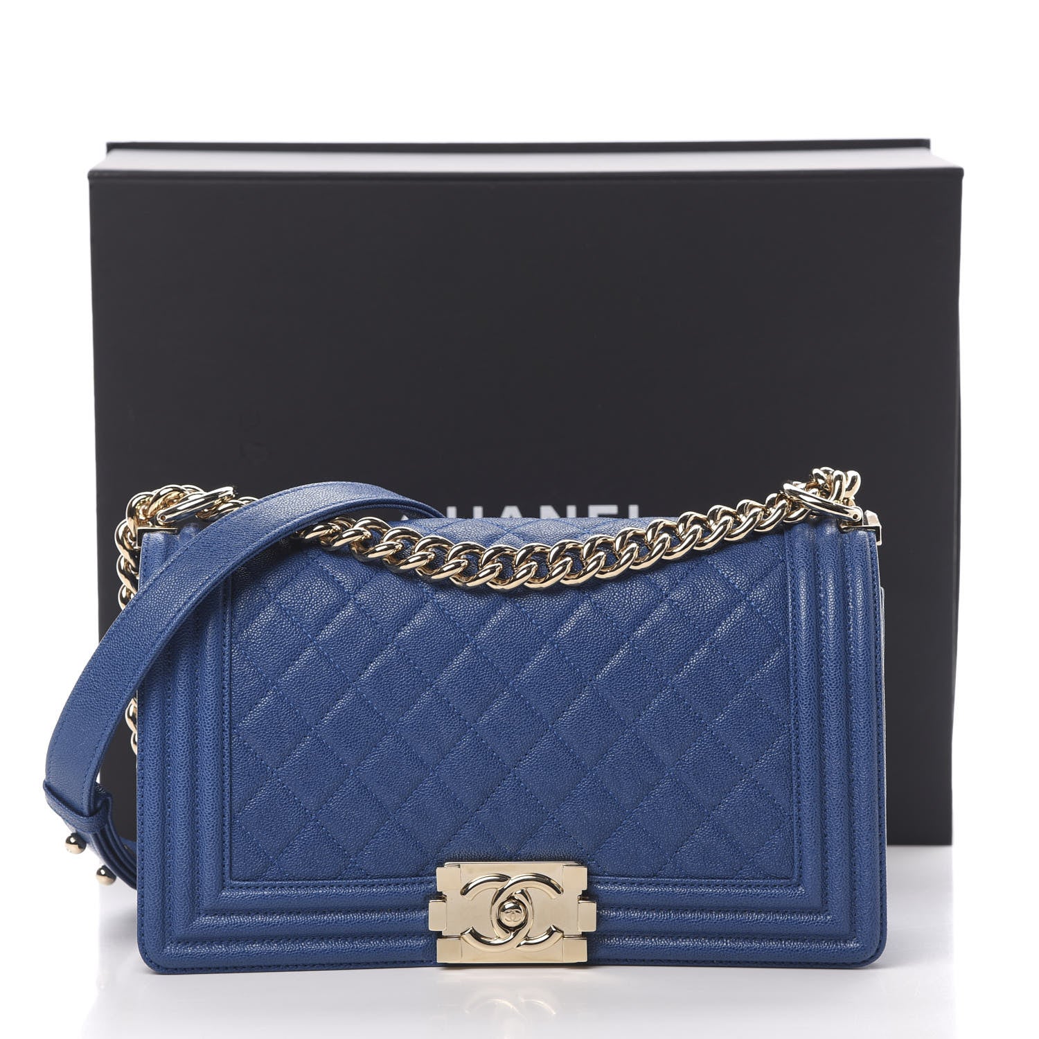 Chanel Caviar Quilted Medium Boy Flap Dark Blue 12 of 12