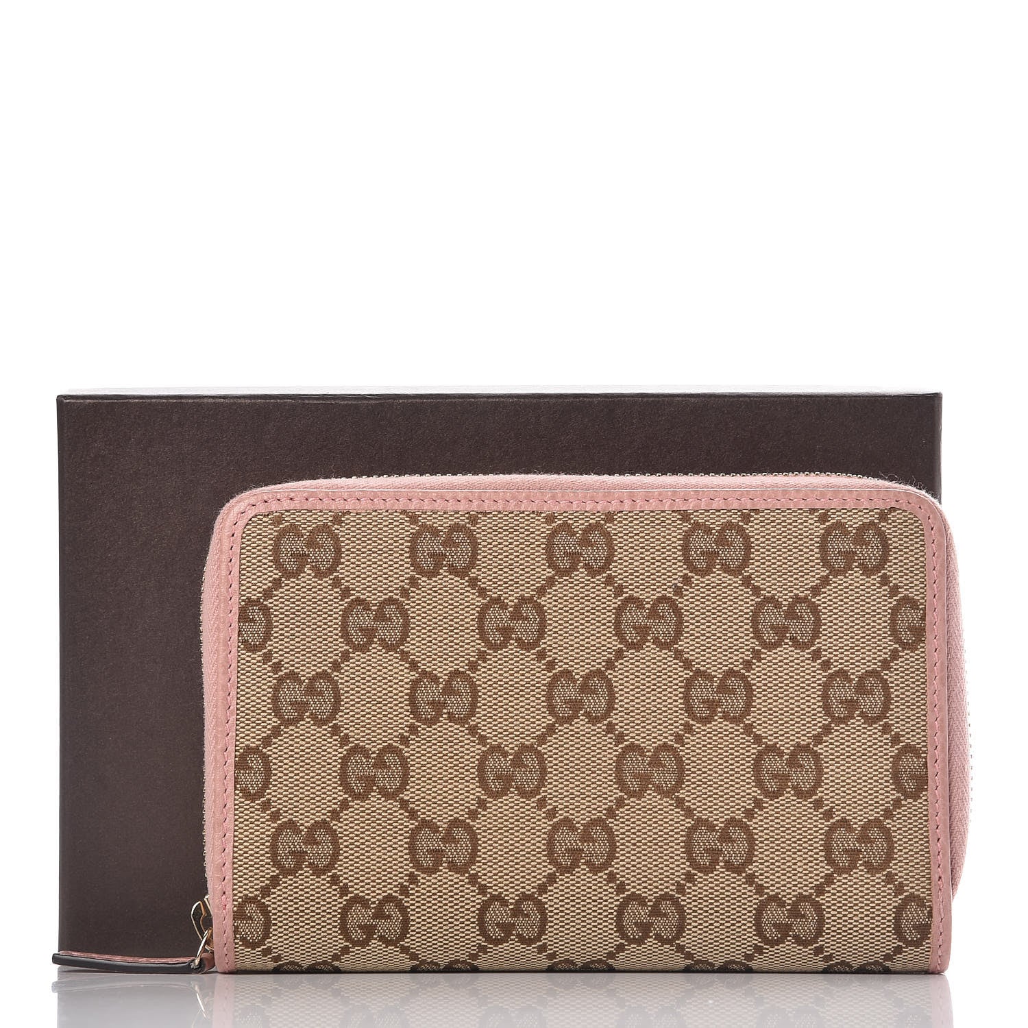 Gucci Monogram Dollar Calfskin Zip Around Compact Wallet Beige Ebony Soft Pink 10 of 10