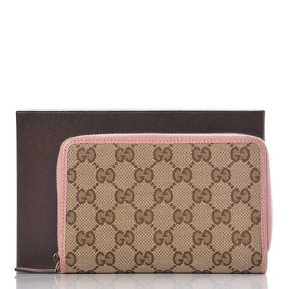 Gucci Monogram Dollar Calfskin Zip Around Compact Wallet Beige Ebony Soft Pink 10 of 10