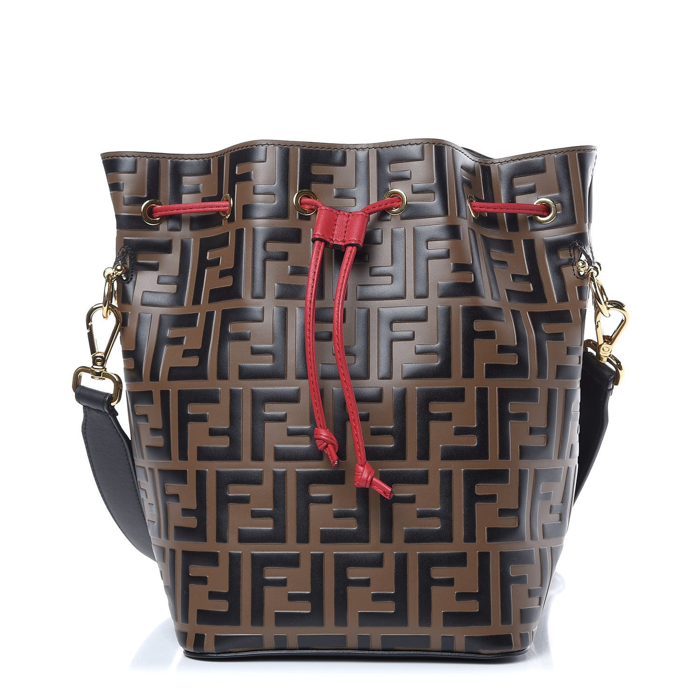 Vitello Grace F is Fendi Bi-Color FF 1974 Embossed Grande Mon Tresor Bucket Bag Maya Black Fragola