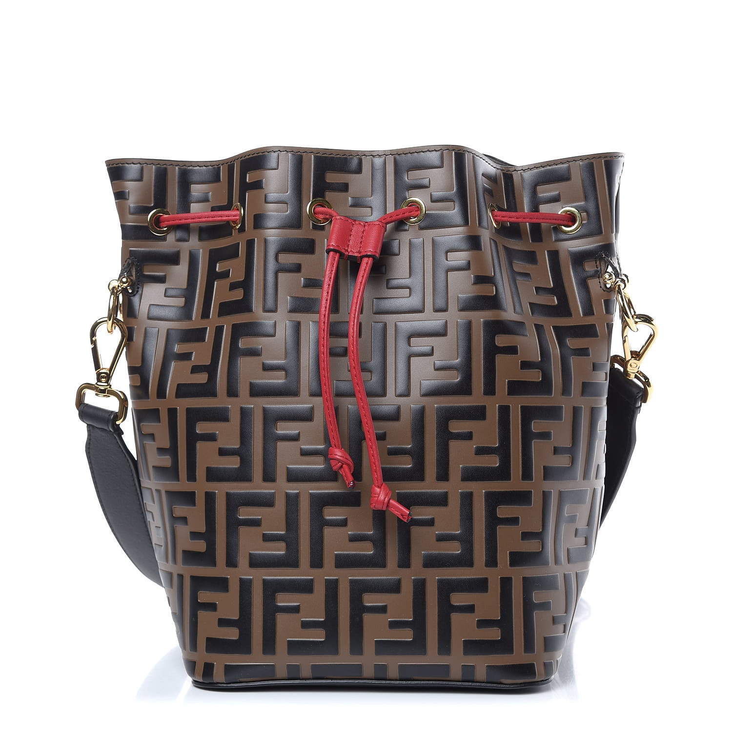 Fendi Vitello Grace F is Fendi Bi-Color FF 1974 Embossed Grande Mon Tresor Bucket Bag Maya Black Fragola 1 of 9