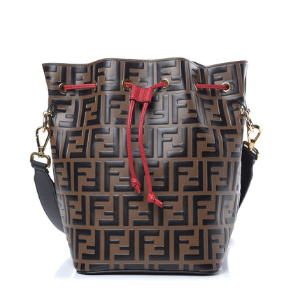 Fendi Vitello Grace F is Fendi Bi-Color FF 1974 Embossed Grande Mon Tresor Bucket Bag Maya Black Fragola 1 of 9