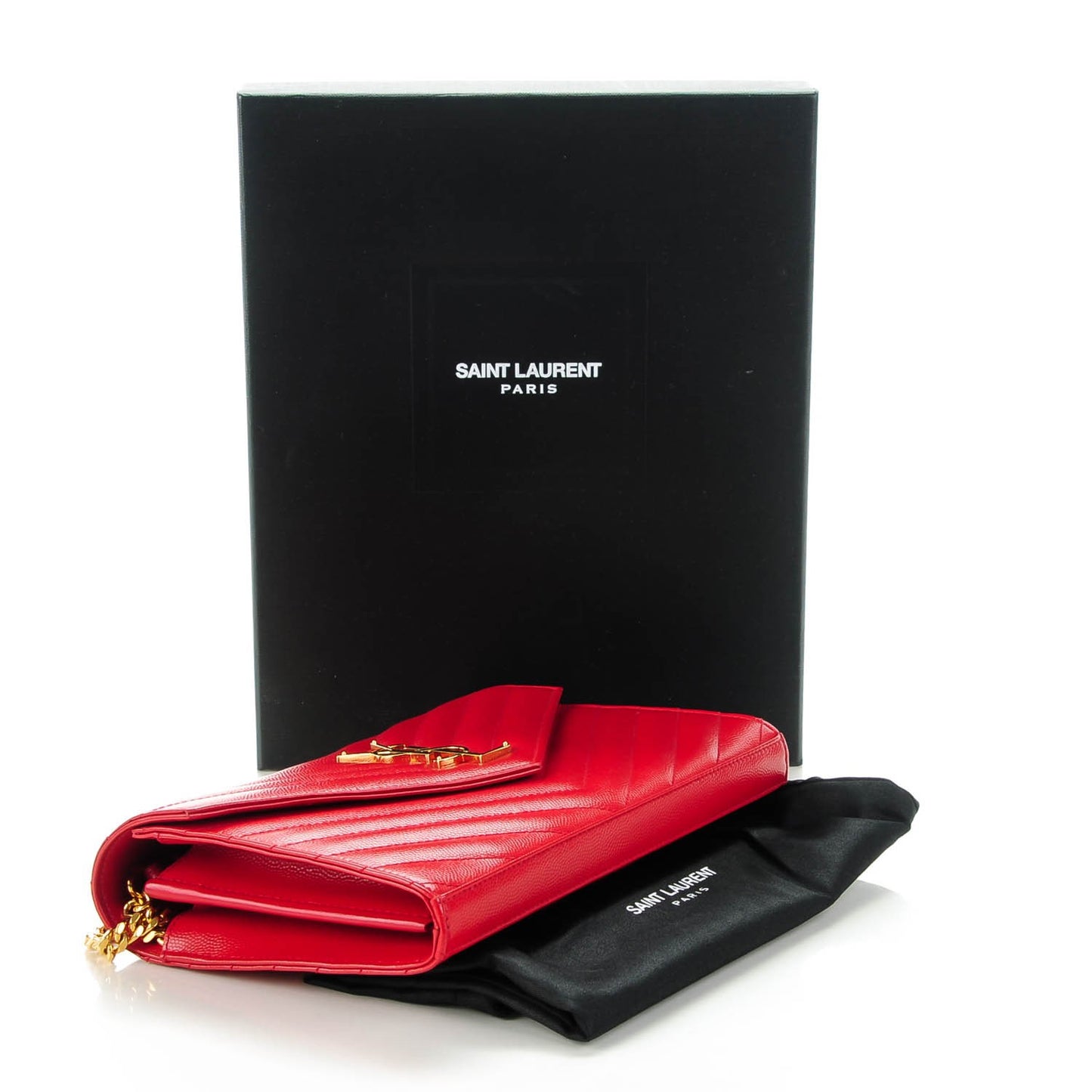 Grain De Poudre Matelasse Chevron Monogram Chain Wallet Red