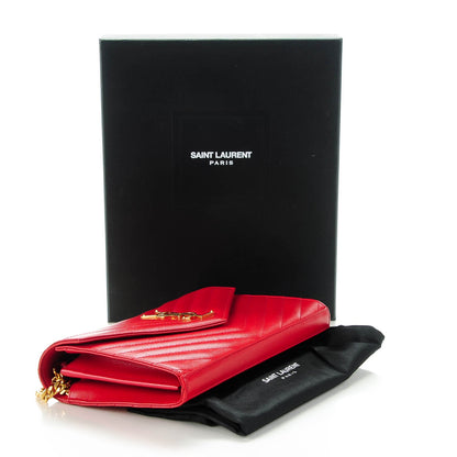 Saint Laurent Grain De Poudre Matelasse Chevron Monogram Chain Wallet Red 4 of 7