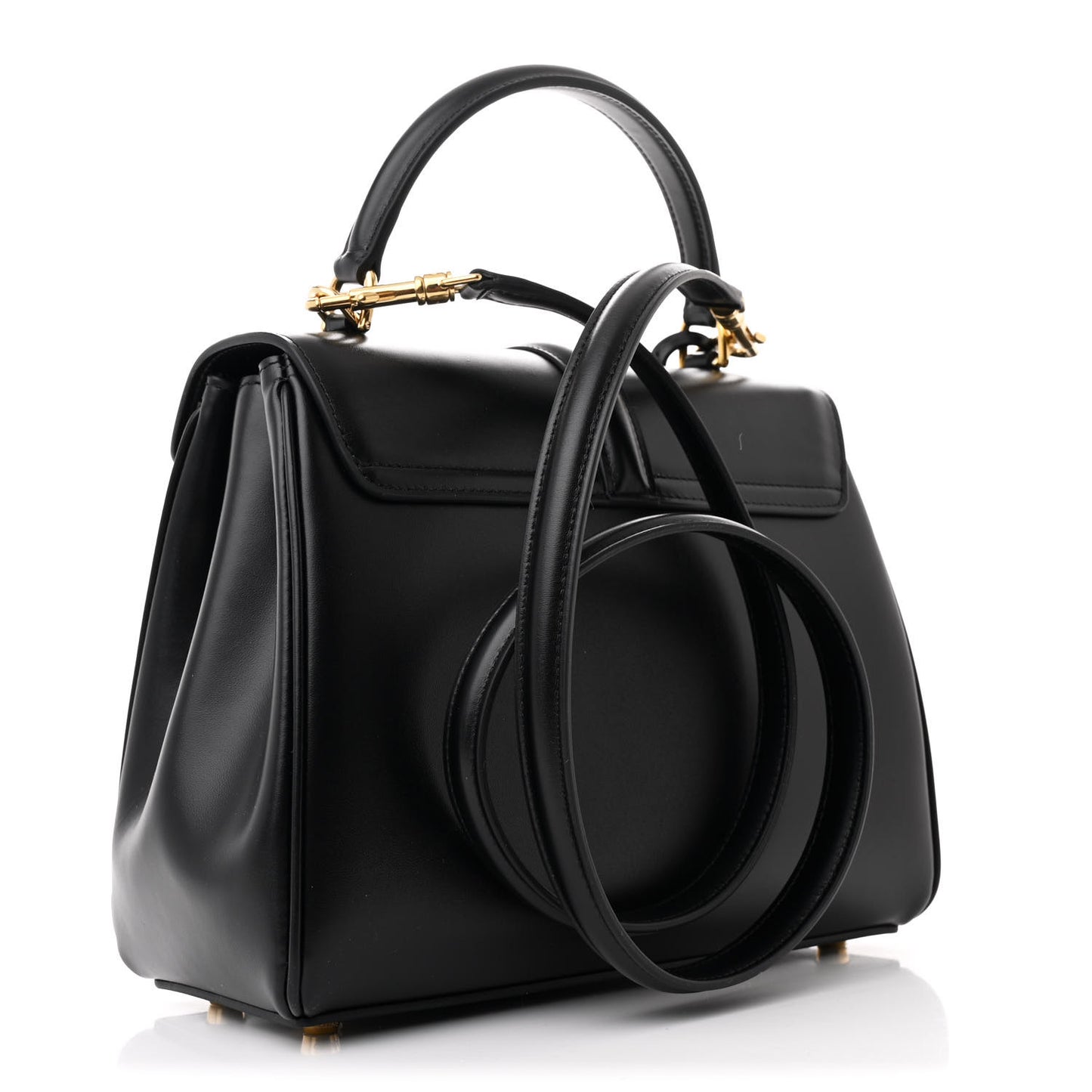 Satinated Calfskin Small 16 Top Handle Bag Black