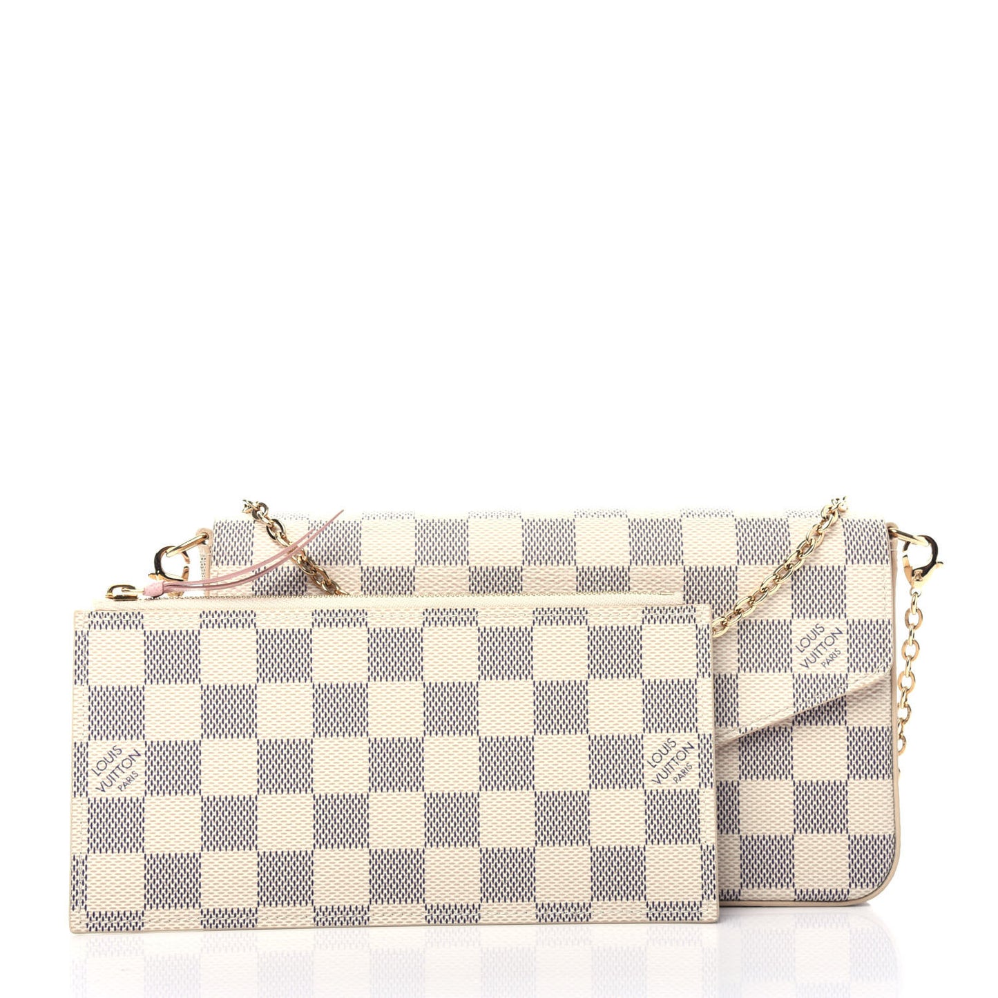 Damier Azur Pochette Felicie Chain Wallet Rose Ballerine