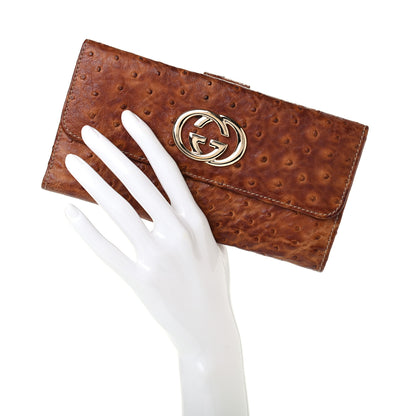 Gucci Ostrich Britt Continental Wallet Brown 2 of 7