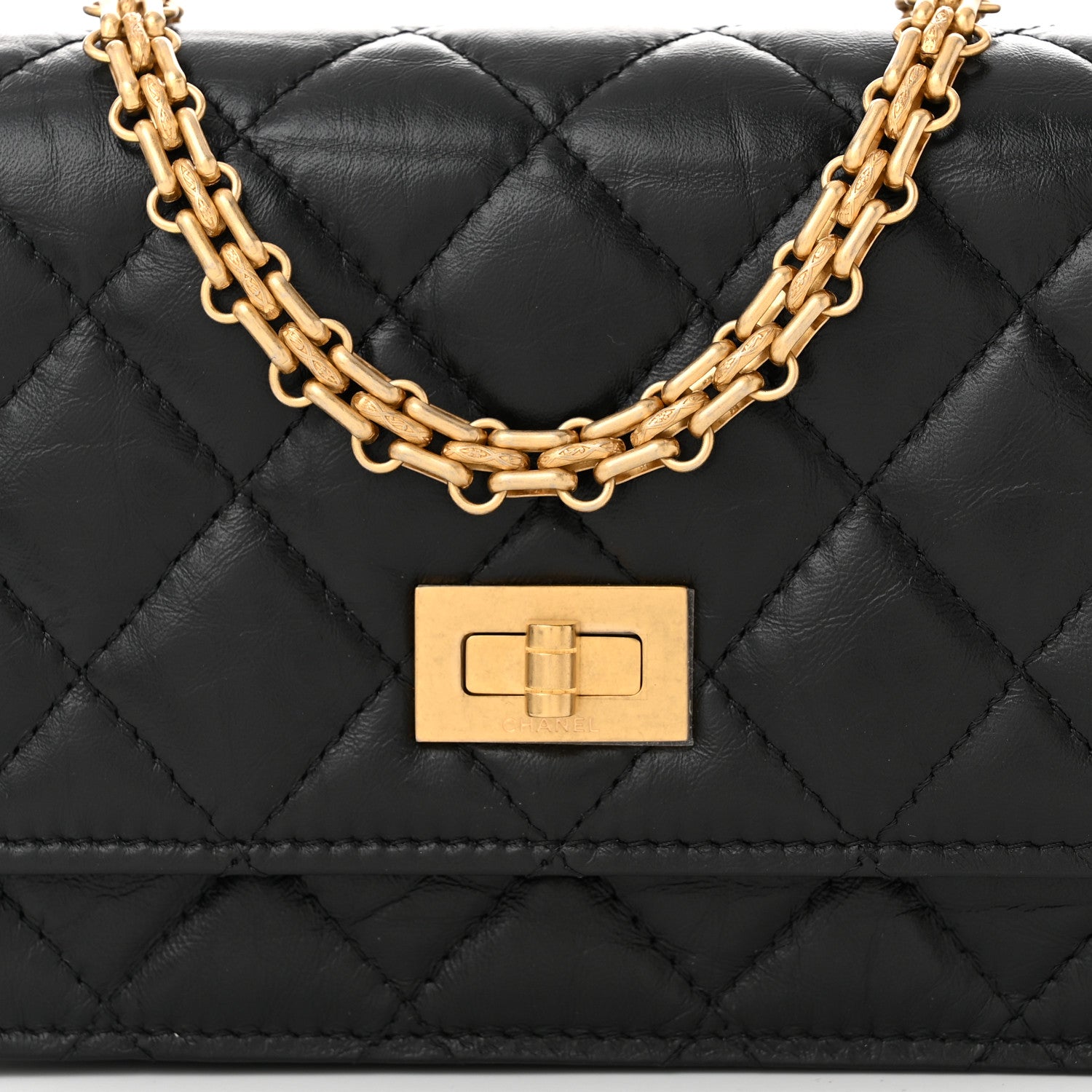 Chanel Aged Calfskin Quilted Mini Reissue Wallet On Chain WOC Black 8 of 10
