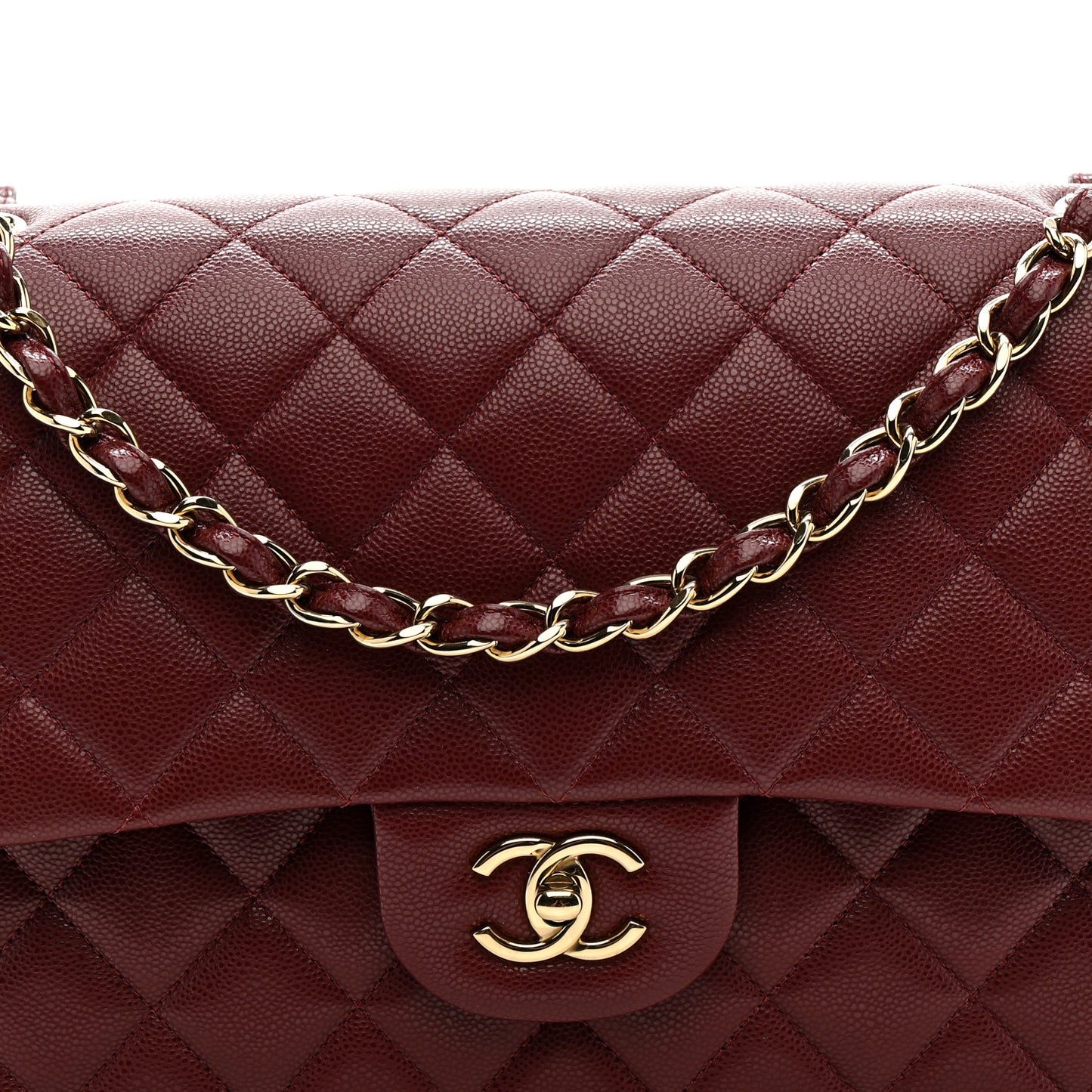 Caviar Quilted Jumbo Double Flap Burgundy