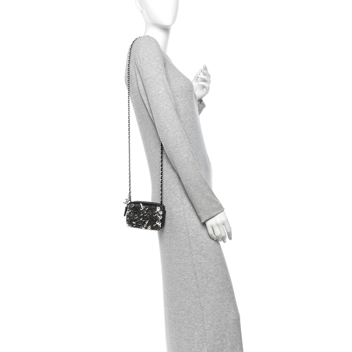 Chanel Sequin Lambskin Summer Night Clutch With Chain  Black Silver 2 of 12