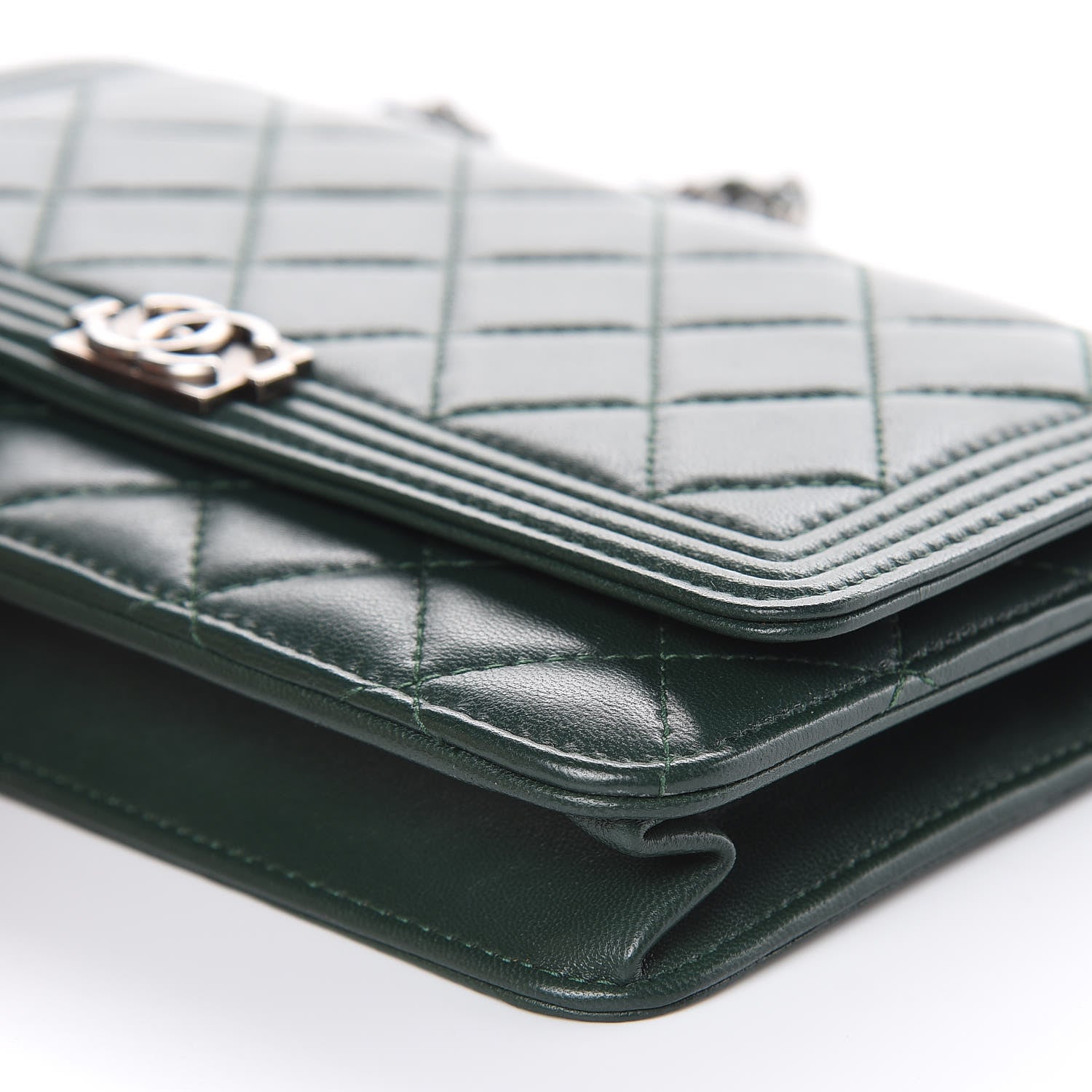 Chanel Lambskin Quilted Boy Wallet On Chain WOC Green 10 of 14