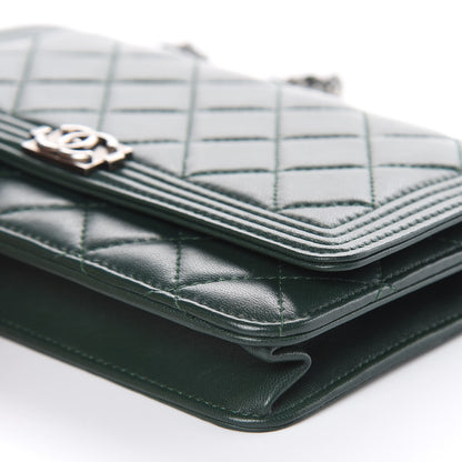 Chanel Lambskin Quilted Boy Wallet On Chain WOC Green 10 of 14