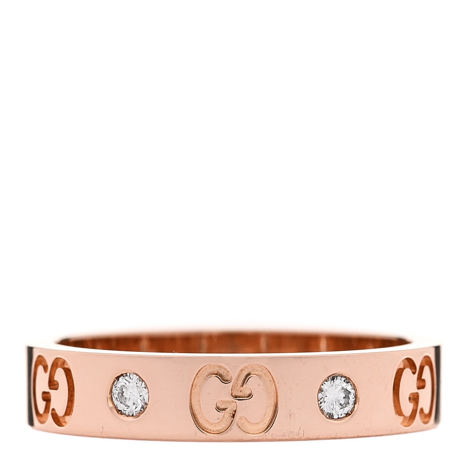 Gucci 18K Rose Gold Diamond Icon Band Ring 54 6.75 1 of 7