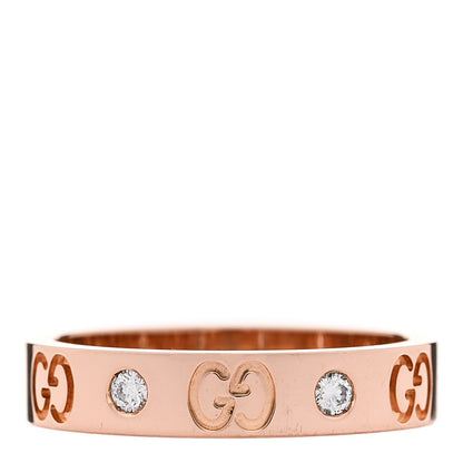 Gucci 18K Rose Gold Diamond Icon Band Ring 54 6.75 1 of 7