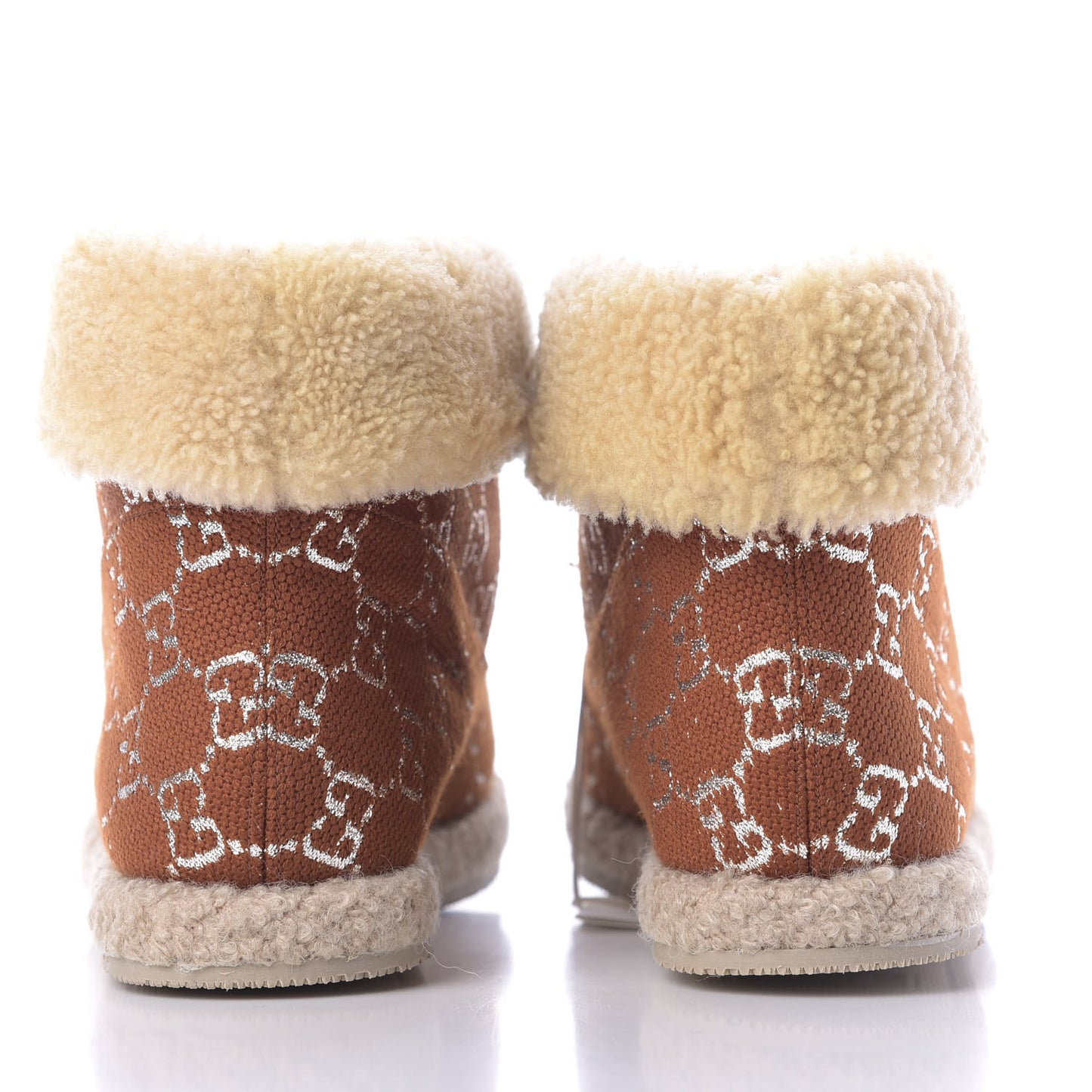 Canvas Wool Lame GG Monogram Womens Fria Horsebit Ankle Boots 36 Burnt Orange Silver Butterscotch