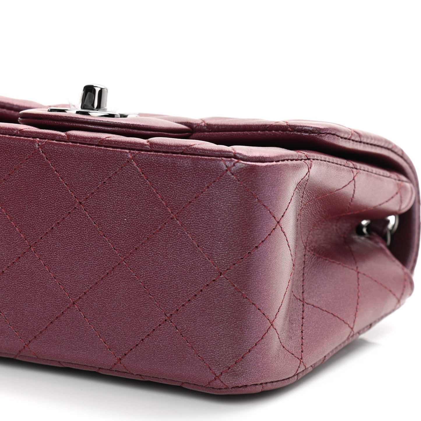 Iridescent Lambskin Quilted Mini Square Flap Burgundy