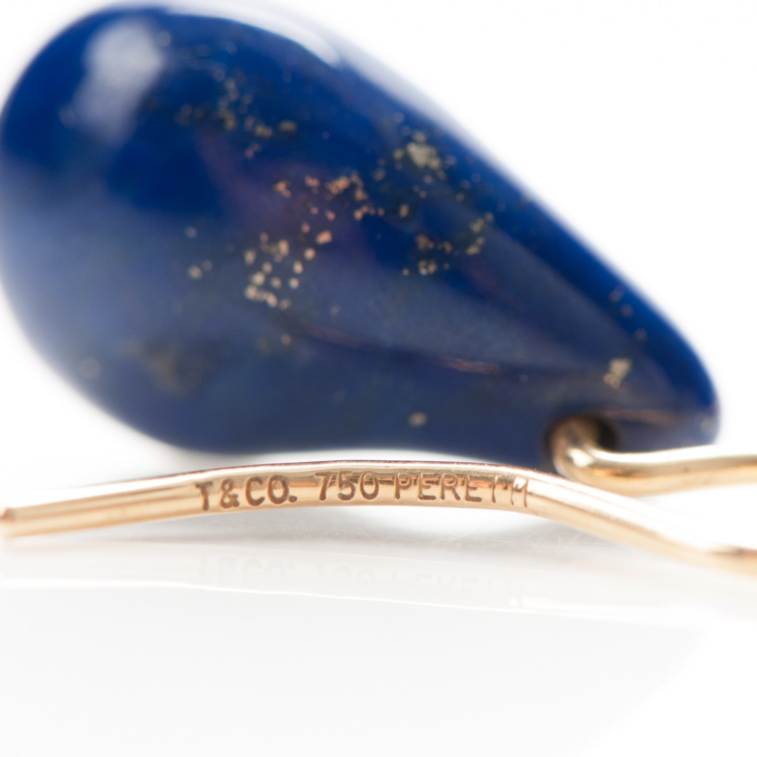 Tiffany 18K Yellow Gold Lapis Elsa Peretti Drop Earrings Blue 4 of 4