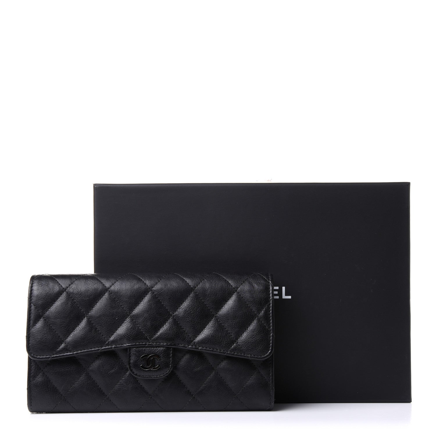 Chanel Crumpled Calfskin Quilted Large Flap Wallet So Black 9 of 9