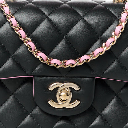Chanel Lambskin Quilted Bi-Color Mini Top Handle Rectangular Flap Black Lilac 9 of 11