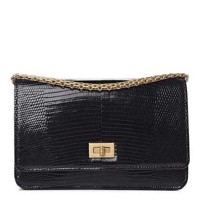 Chanel Lizard Reissue Wallet on Chain WOC Black 1 of 12