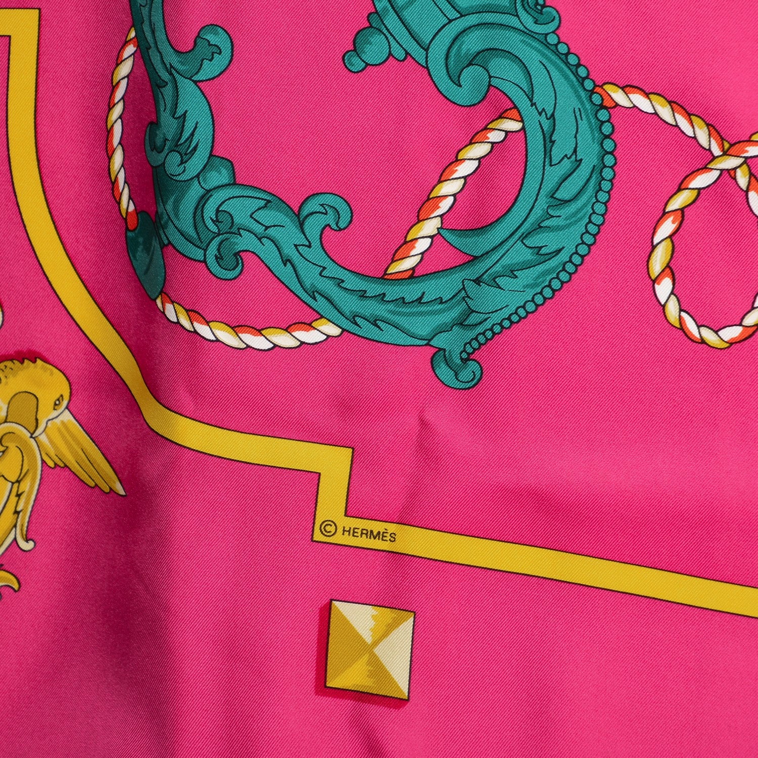 Hermes Silk Les Cles Shawl 140 Fuchsia Vert Orange 4 of 6