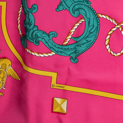 Hermes Silk Les Cles Shawl 140 Fuchsia Vert Orange 4 of 6