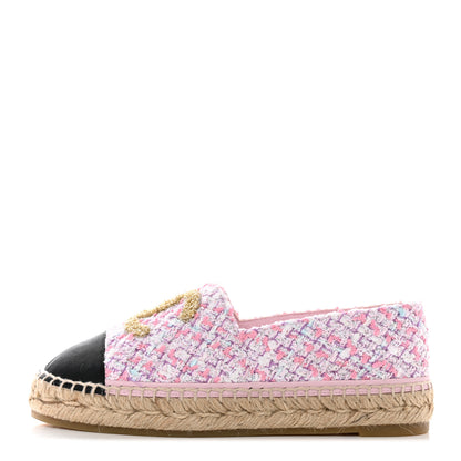 Chanel Tweed Grosgrain CC Espadrilles 37 Pink Black 1 of 10