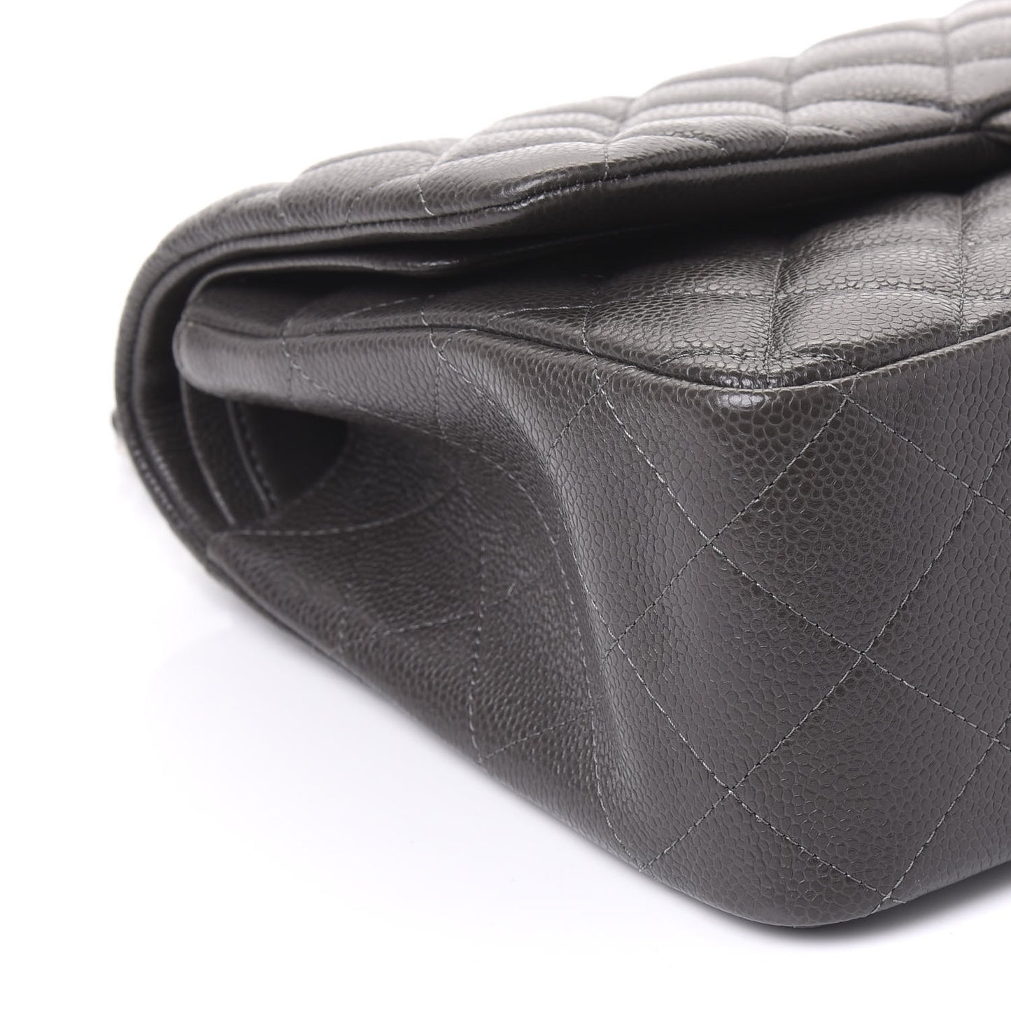 Caviar Quilted Jumbo Double Flap Dark Grey