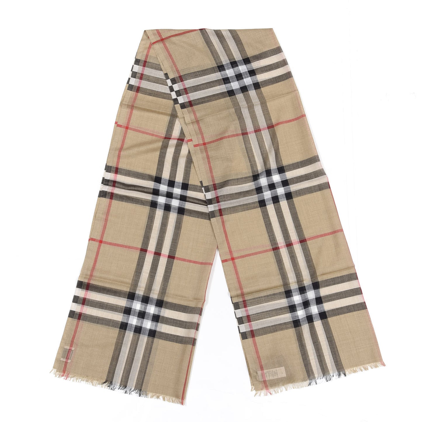 Wool Silk Gauze Giant Check Lightweight Scarf Camel
