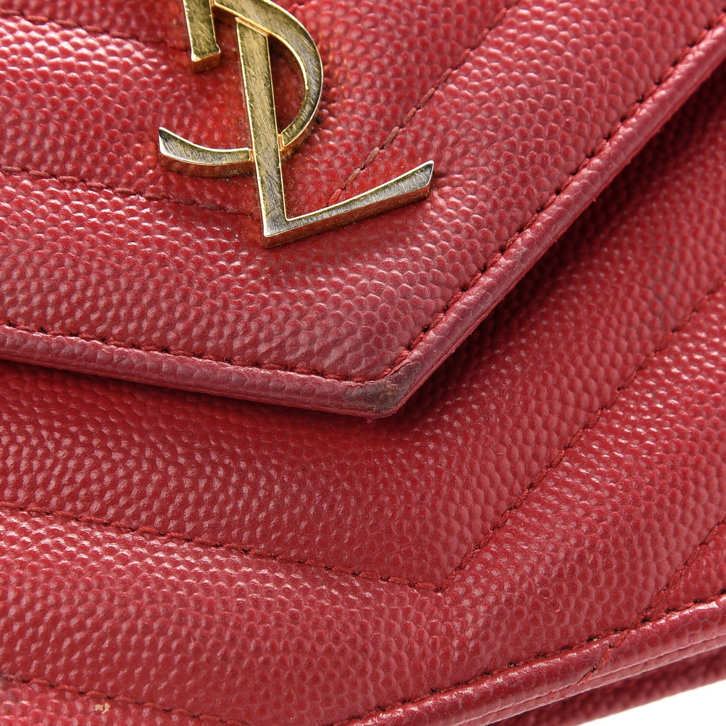 Grain De Poudre Matelasse Chevron Monogram Envelope Chain Wallet New Red