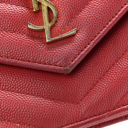 Saint Laurent Grain De Poudre Matelasse Chevron Monogram Envelope Chain Wallet New Red 12 of 19