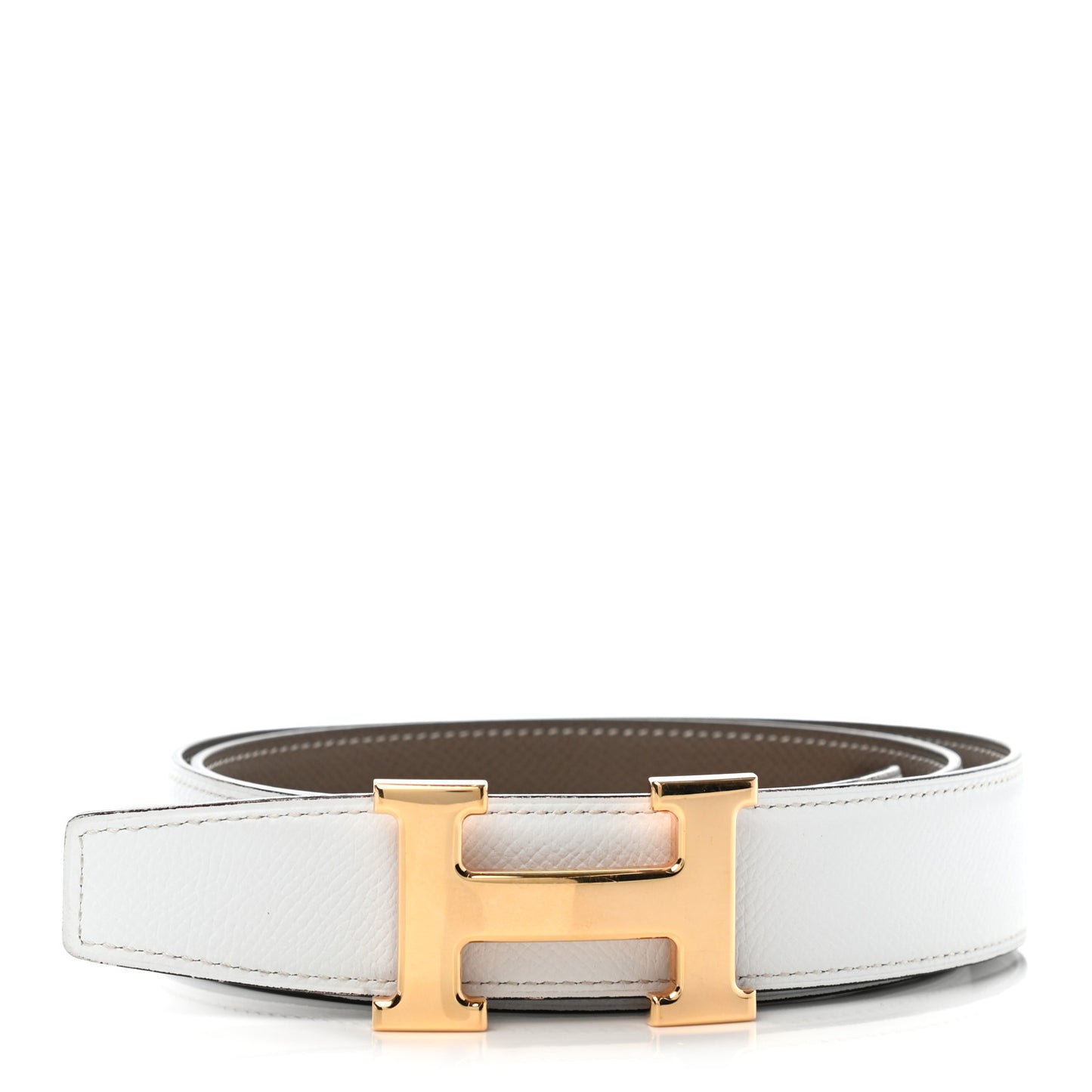 Epsom Togo 32mm H Belt 90 Etoupe White