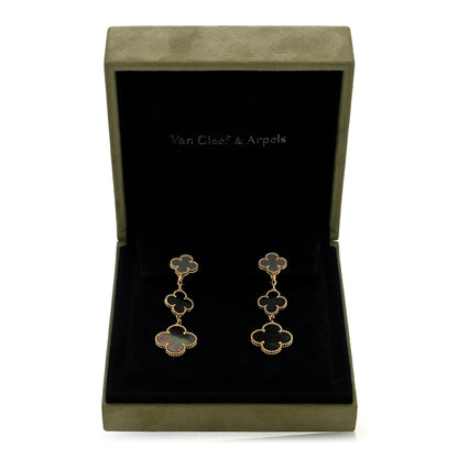 Van Cleef & Arpels 18K Yellow Gold Mother of Pearl Black Onyx 3 Motifs Magic Alhambra Earrings 5 of 5