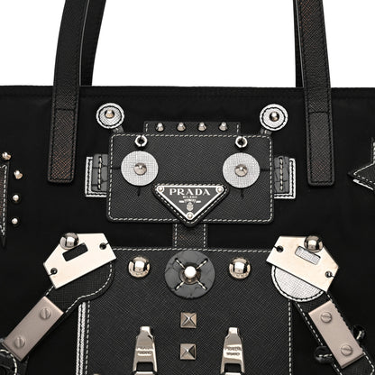 Prada Nylon Tessuto Saffiano Robot Tote Bag Black 9 of 11
