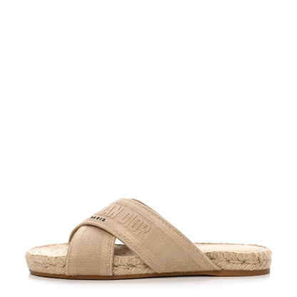 Christian Dior Canvas Embroidered Granville Espadrille Crisscross Flat Slide Sandals 36 Creame 1 of 4