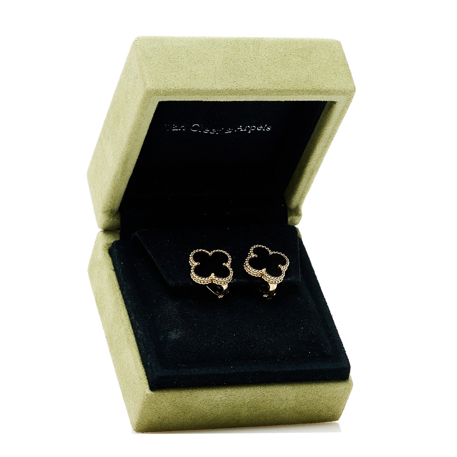 Van Cleef & Arpels 18K Yellow Gold Black Onyx Vintage Alhambra Earrings 5 of 5