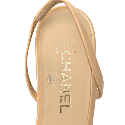 Chanel Goatskin Grosgrain Cap Toe CC Slingback Pumps 39.5 Beige Black 7 of 8