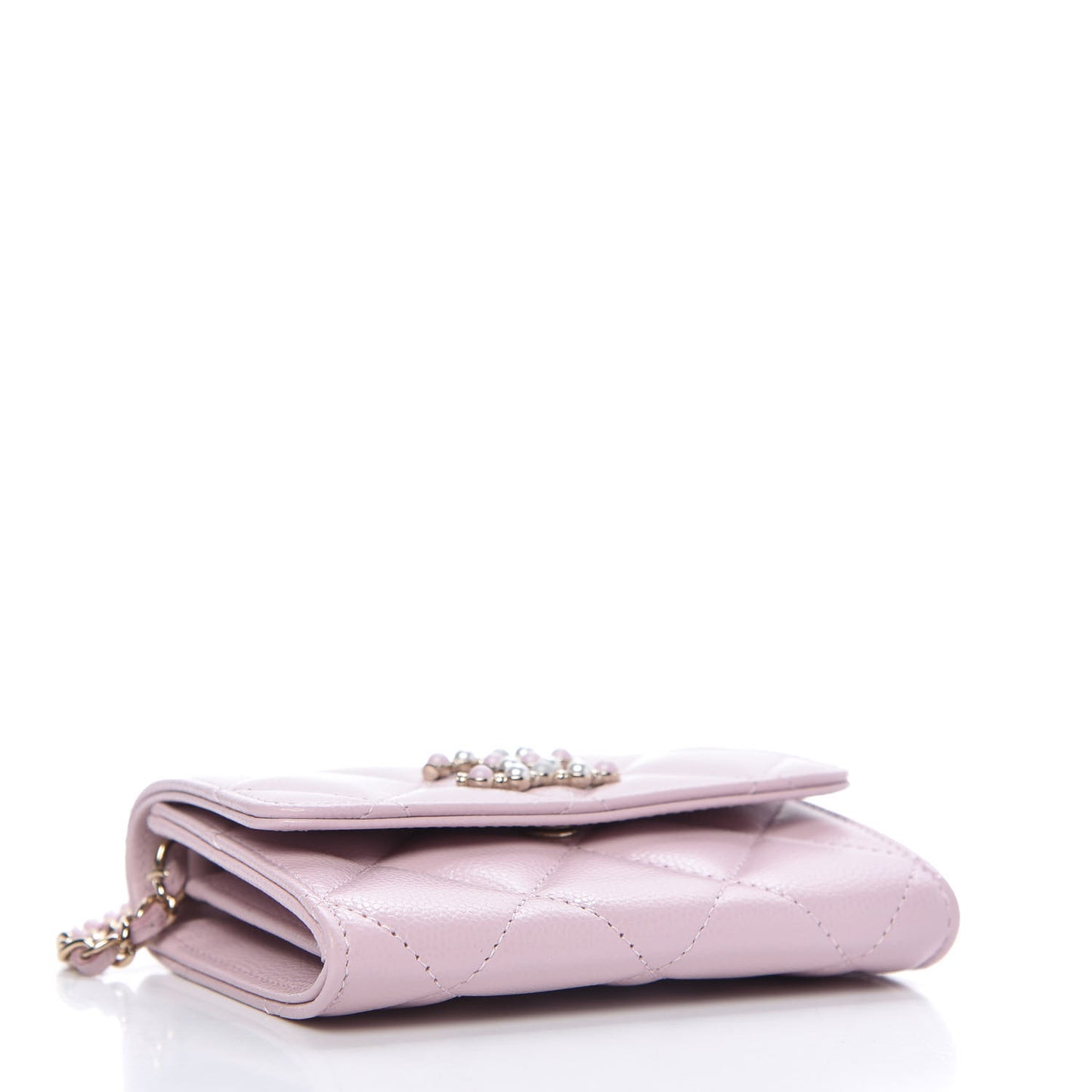 Caviar Quilted Coco Candy Card Holder On Chain Light Pink