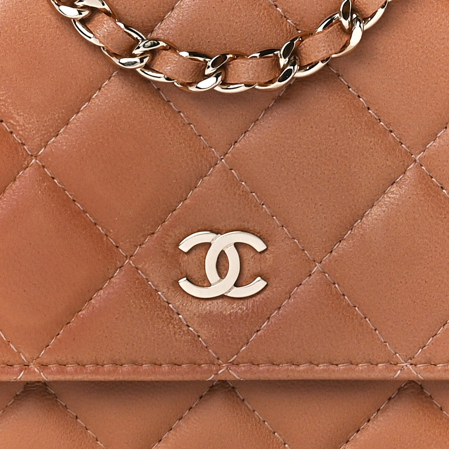 Lambskin Quilted Wallet On Chain WOC Dark Beige