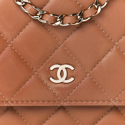 Chanel Lambskin Quilted Wallet On Chain WOC Dark Beige 9 of 12