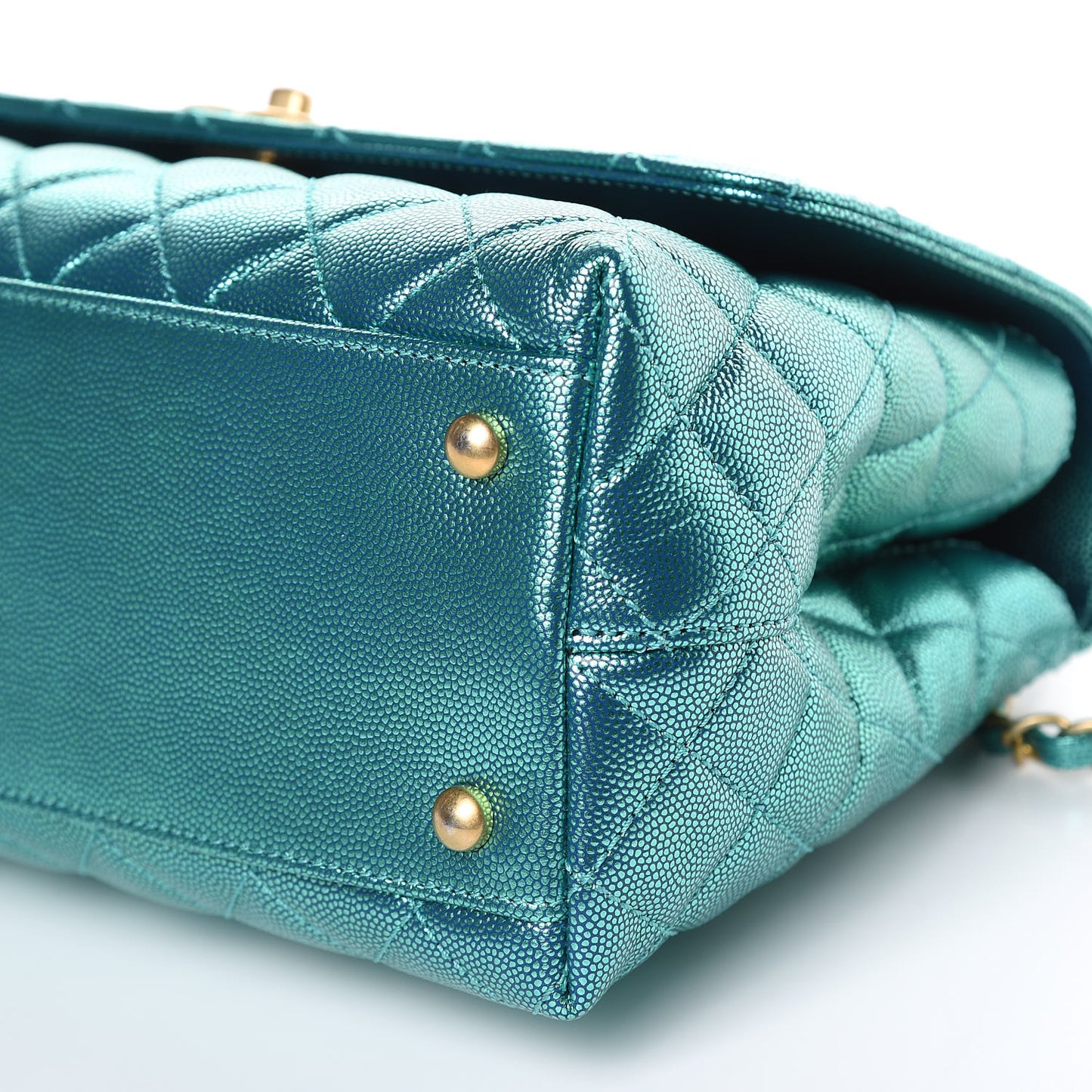 Metallic Caviar Quilted Small Coco Handle Flap Blue