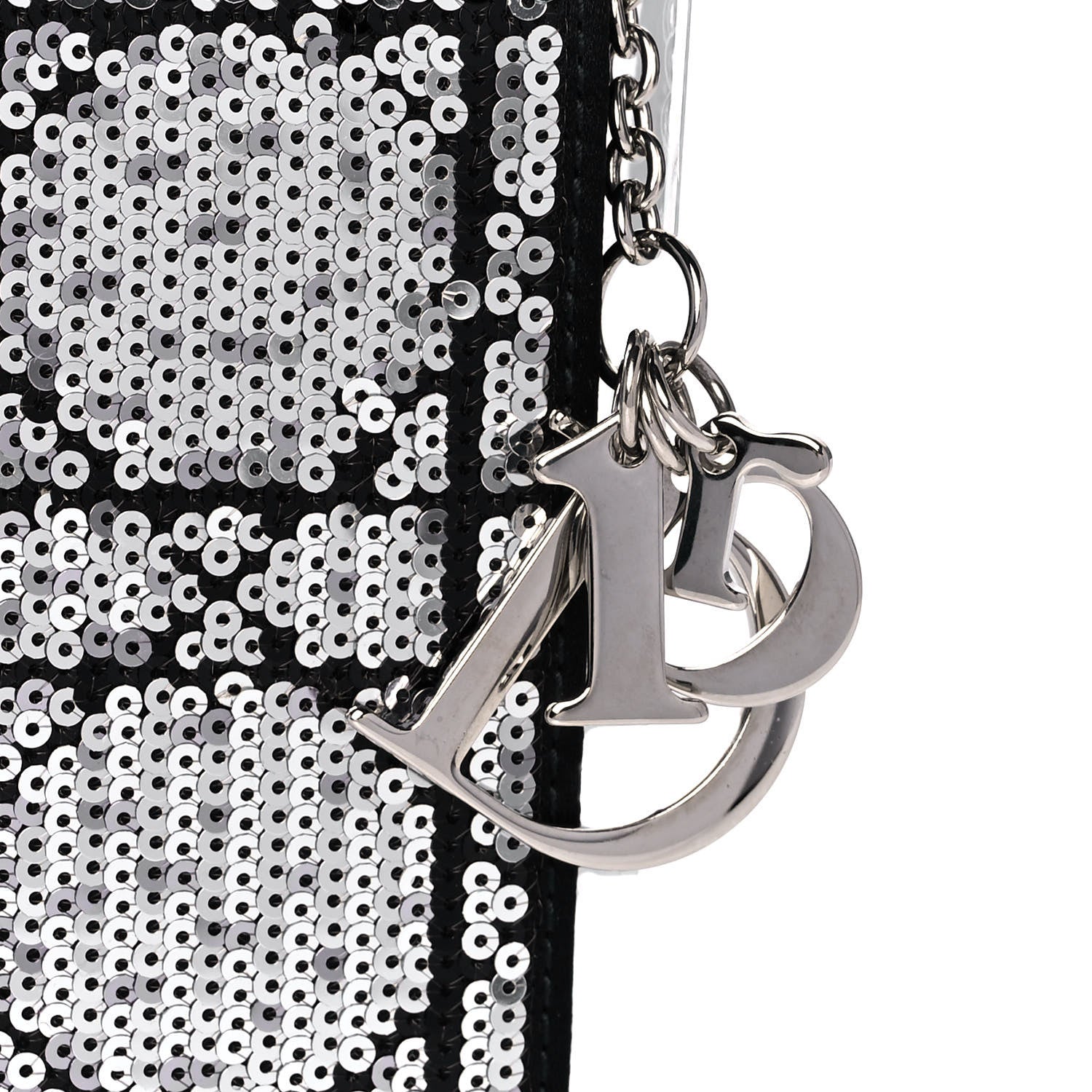Christian Dior Satin Sequin Cannage Rendezvous Chain Wallet Black Multicolor 7 of 14