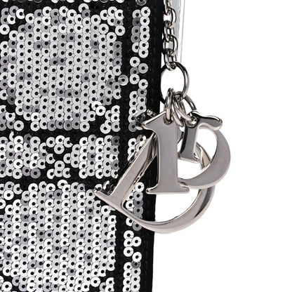 Christian Dior Satin Sequin Cannage Rendezvous Chain Wallet Black Multicolor 7 of 14