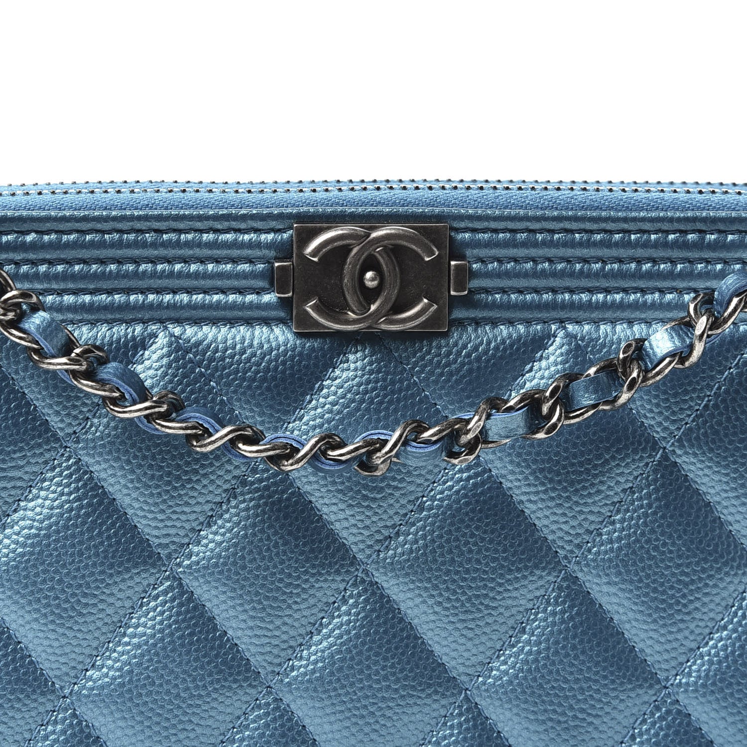 Chanel Metallic Caviar Quilted Small Boy Clutch With Chain Turquoise 10 of 10