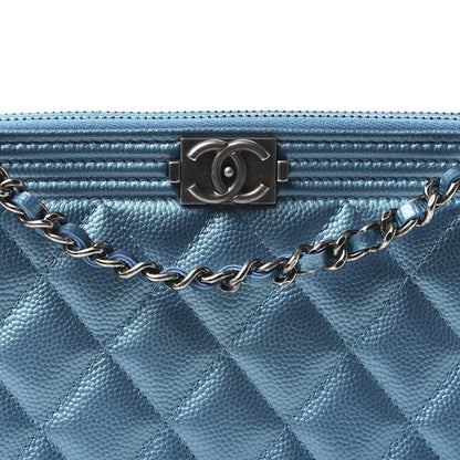 Chanel Metallic Caviar Quilted Small Boy Clutch With Chain Turquoise 10 of 10