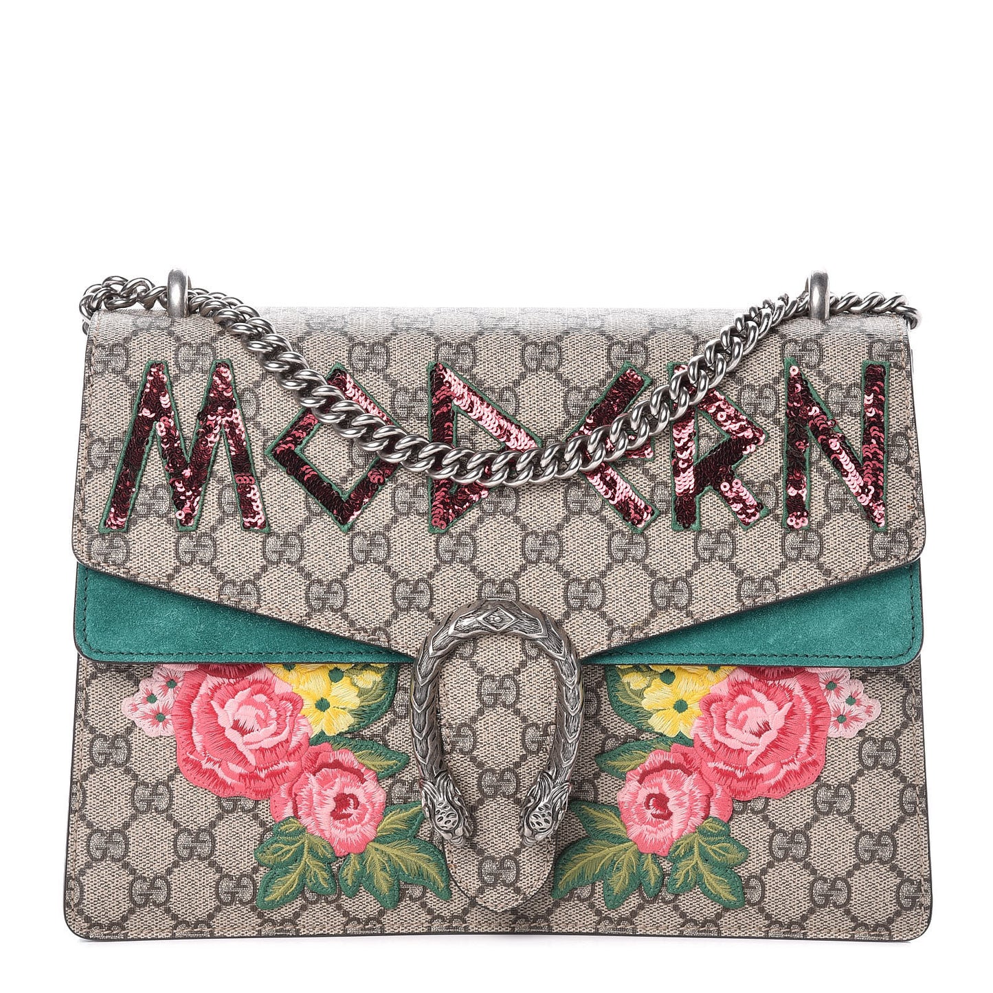 GG Supreme Monogram Embroidered Medium Dionysus Shoulder Bag Emerald