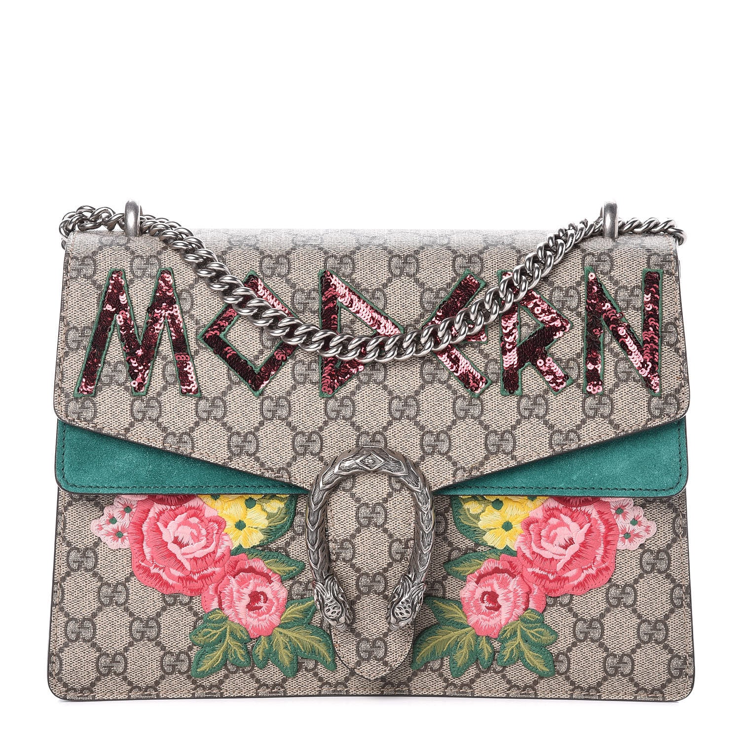 Gucci GG Supreme Monogram Embroidered Medium Dionysus Shoulder Bag Emerald 1 of 9
