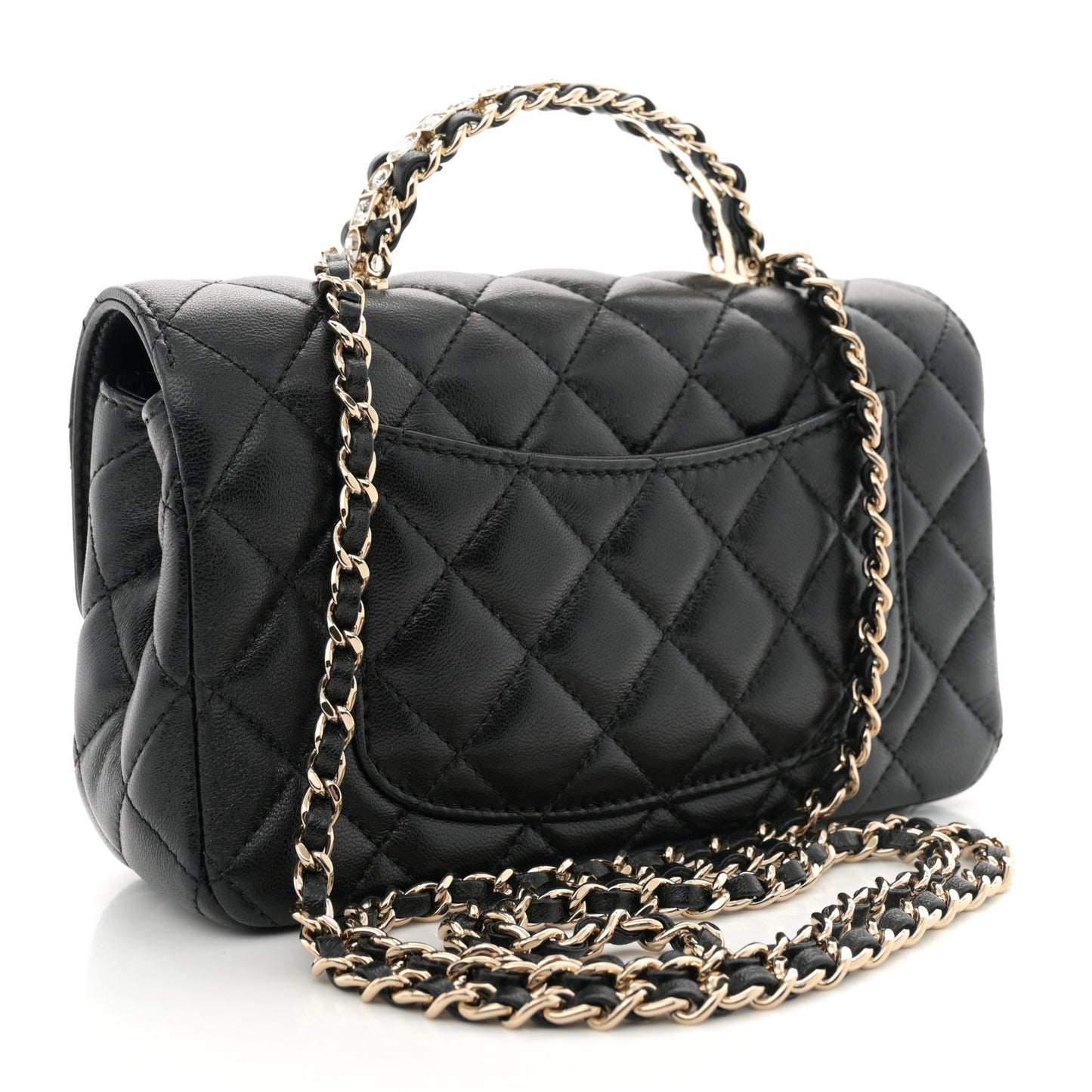 Lambskin Quilted Mini Crystal Top Handle Rectangular Flap Black